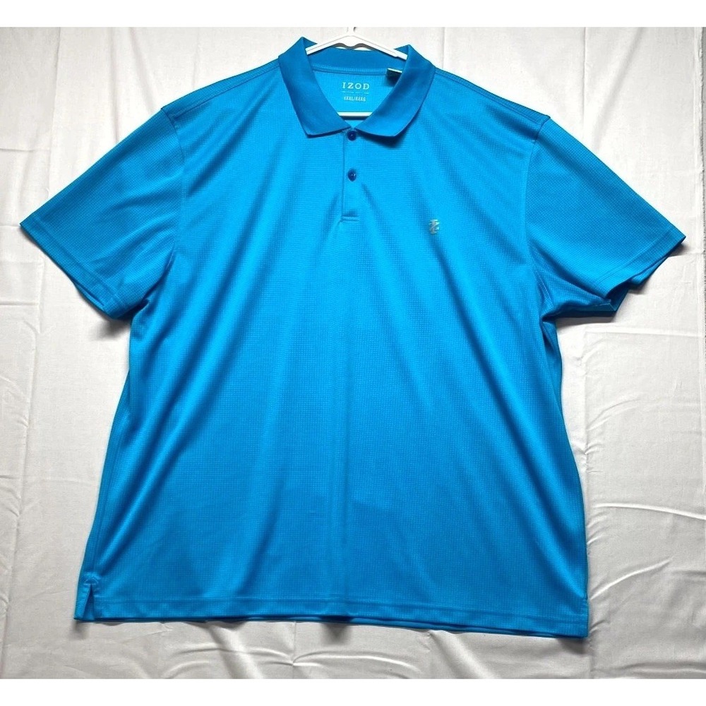 Izod Polo Shirt Mens 3XL Blue Subtle Grid Logo Tennis Resort Wear Performance